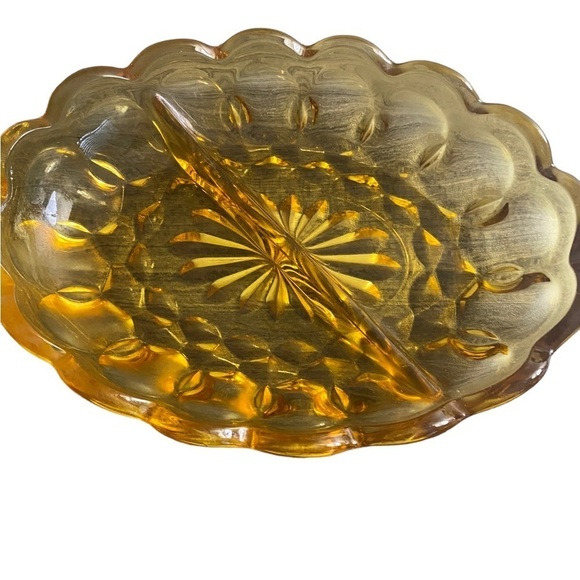 Vintage Indiana Amber 1950’s Thumbprint Relish Dish Scalloped Anchor Hawking EUC - Picture 3 of 6